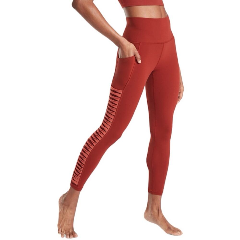 Athleta Twist Salutation 7/8 Tights Leggings Stash Pocket Size XS Russet Brown